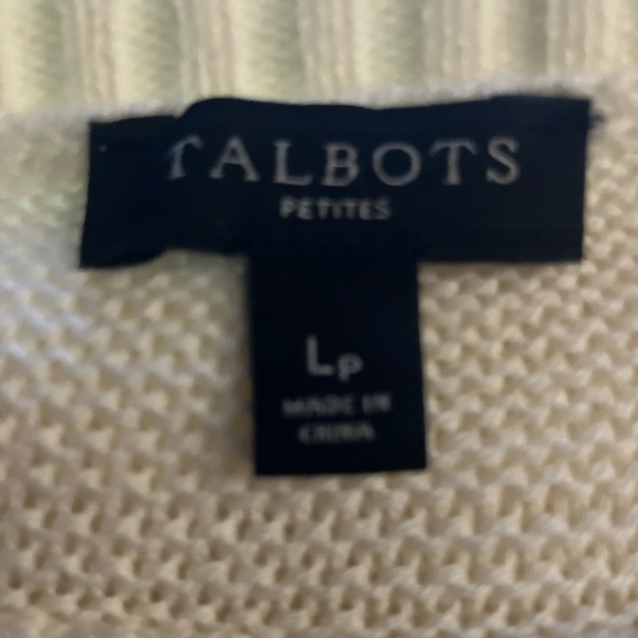 Talbots Cream Cozy Cable Knit Career Ivory Crew Neck Sweater Sz Large Petite - Picture 7 of 8